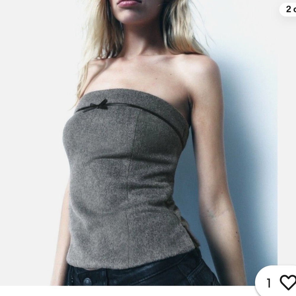 NWT ZARA Gray Flanel Wool Blend Bandeau Strapless Top Bow
SIZE L 
🚨FIRM PRICE